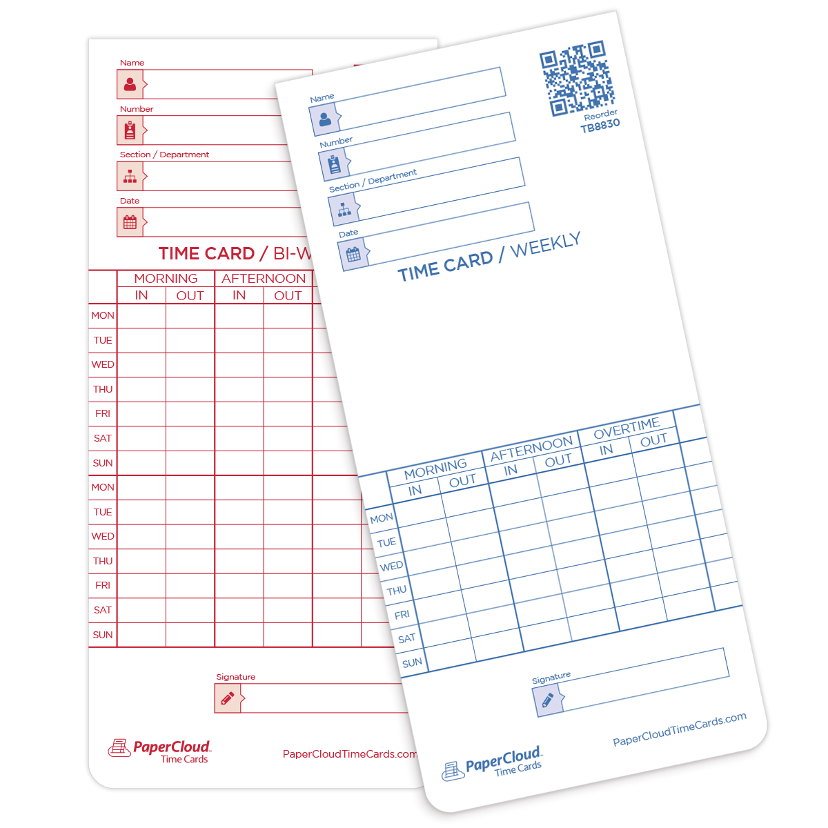 1000 ct Side-Feed Bi-Weekly 1-7 Time Cards Form 100362 TCS 